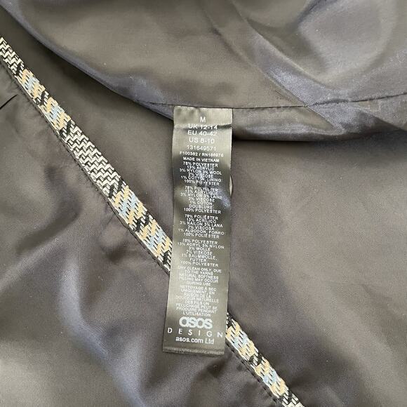 NEW ASOS DESIGN Size Medium Plaid Trench Coat Blue Black White Check Oversized - Picture 7 of 9